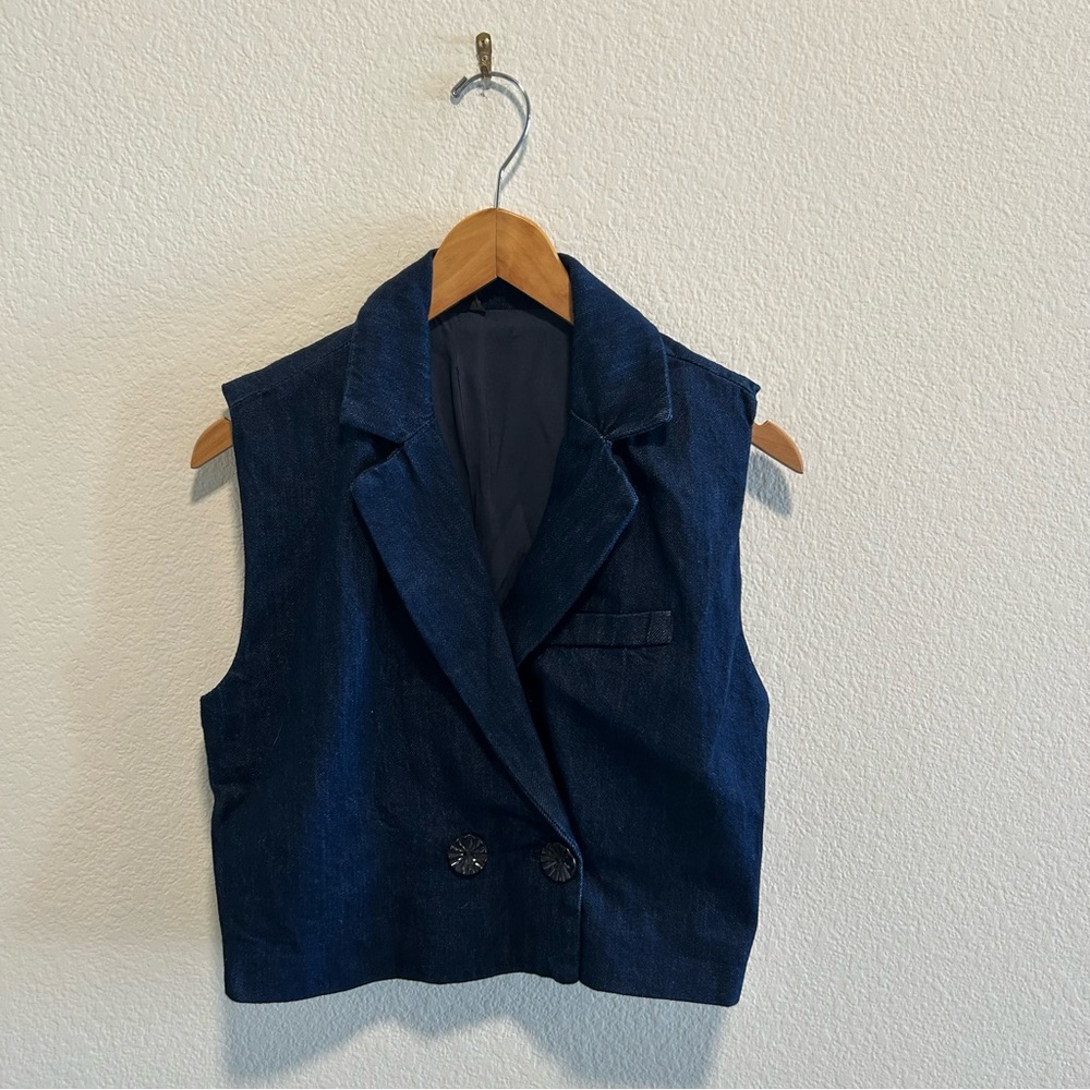 Zara Cropepd Women's Blue Denim Vest western cowgirl indigo jean